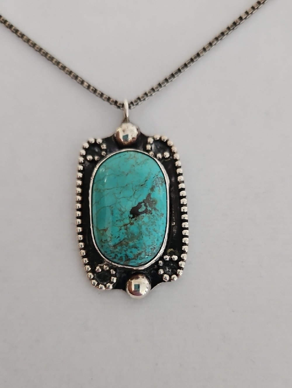 Vintage Sterling Silver Turquoise Pendant - Picture 5 of 15
